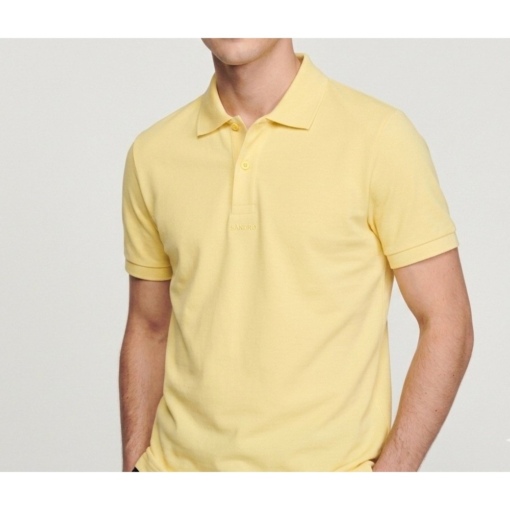 Sandro Paris Mens Yellow Cotton Pique Short Sleeve Polo Shirt SHPTS01221 S XS